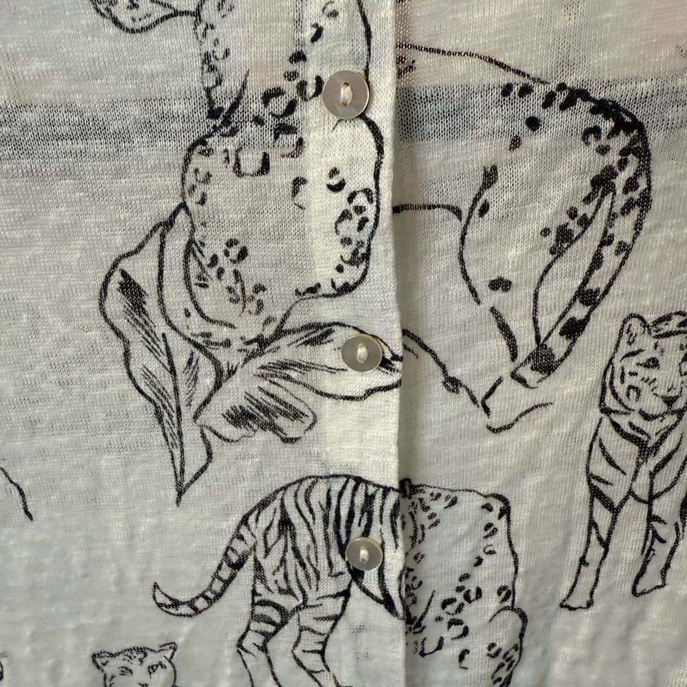 Cynthia Rowley White and Black Cheetahs & Tigers 100% Linen Top New - Picture 6 of 9